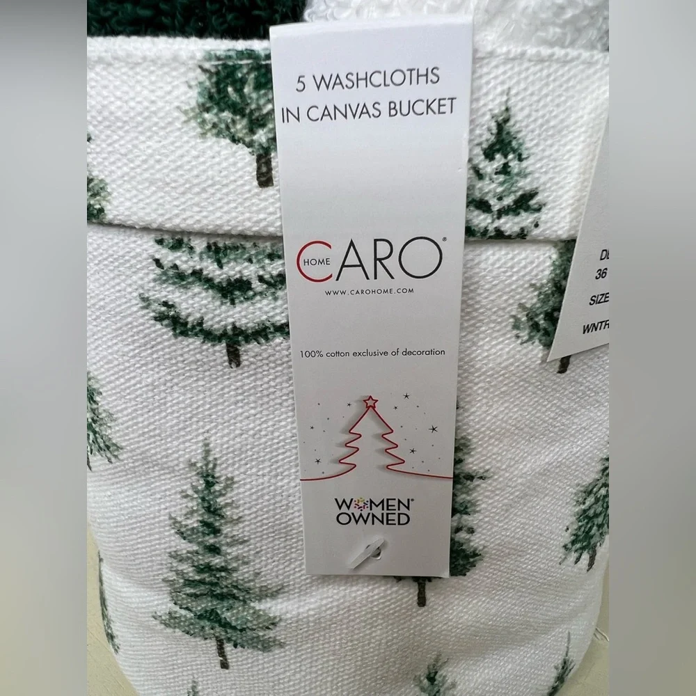 Brand New-Caro Home Set of 5 Washcloths in Canvas Bucket